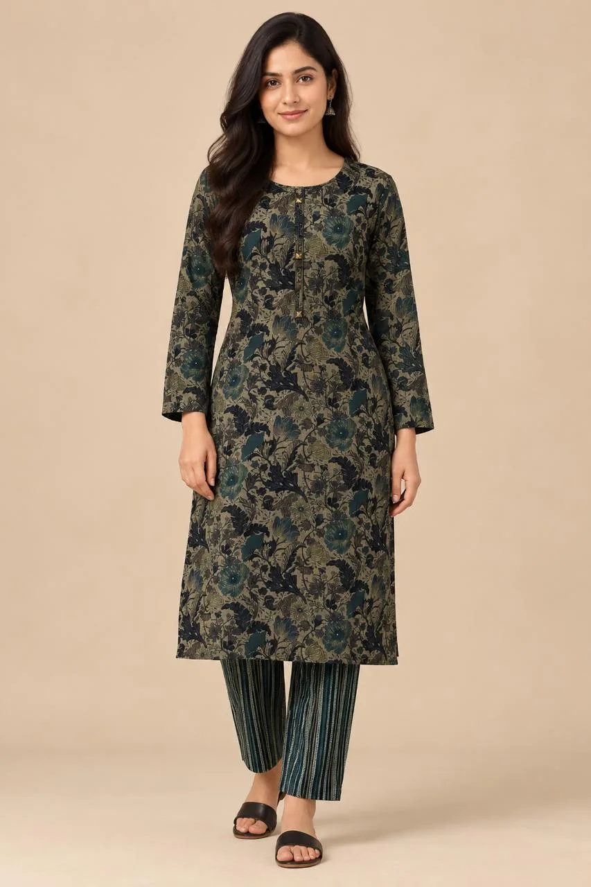 জয়নারা ফ্লোরাল লিনেন কুর্তি স্যুট